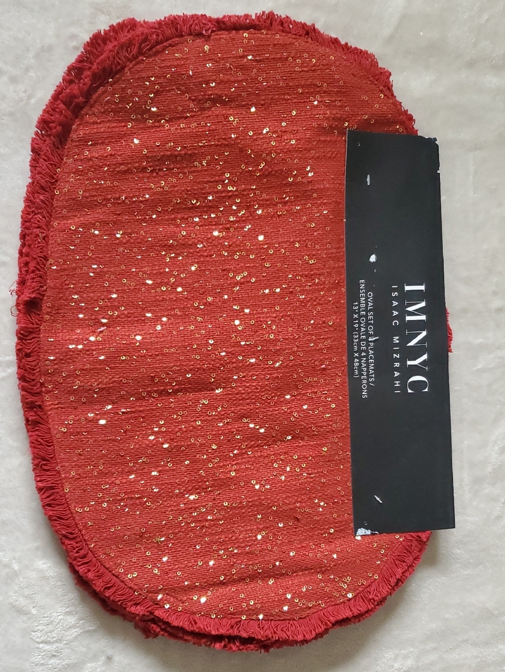 Isaac Mizrahi Red Sequin Oval Placemats (Set of 4)